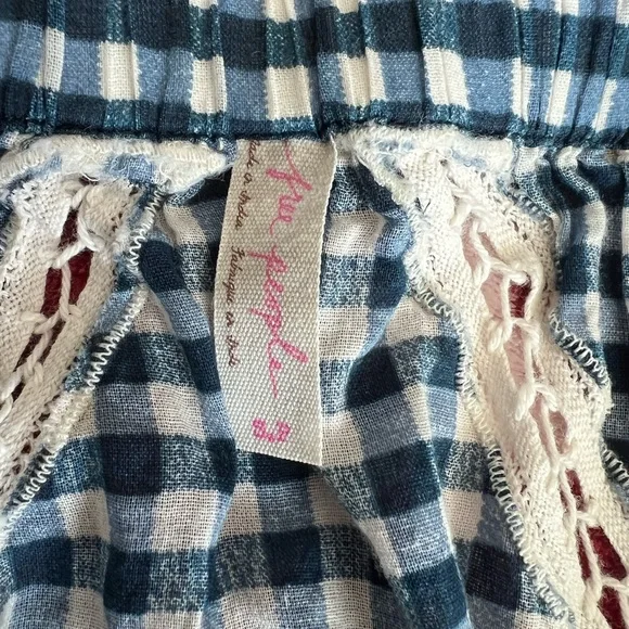 EUC Free People Blue Gingham Off-Shoulder Top Small / Medium - Picture 9 of 11